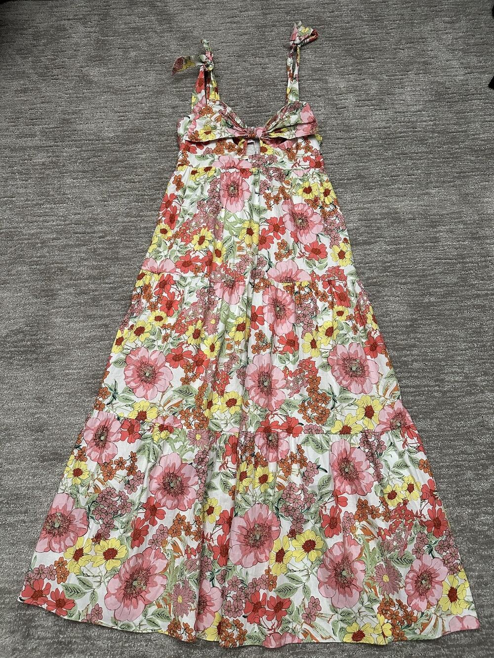 BuddyLove Dress Womens Large Floral Maxi Tie Strap Smocked Boho Sundress NWT